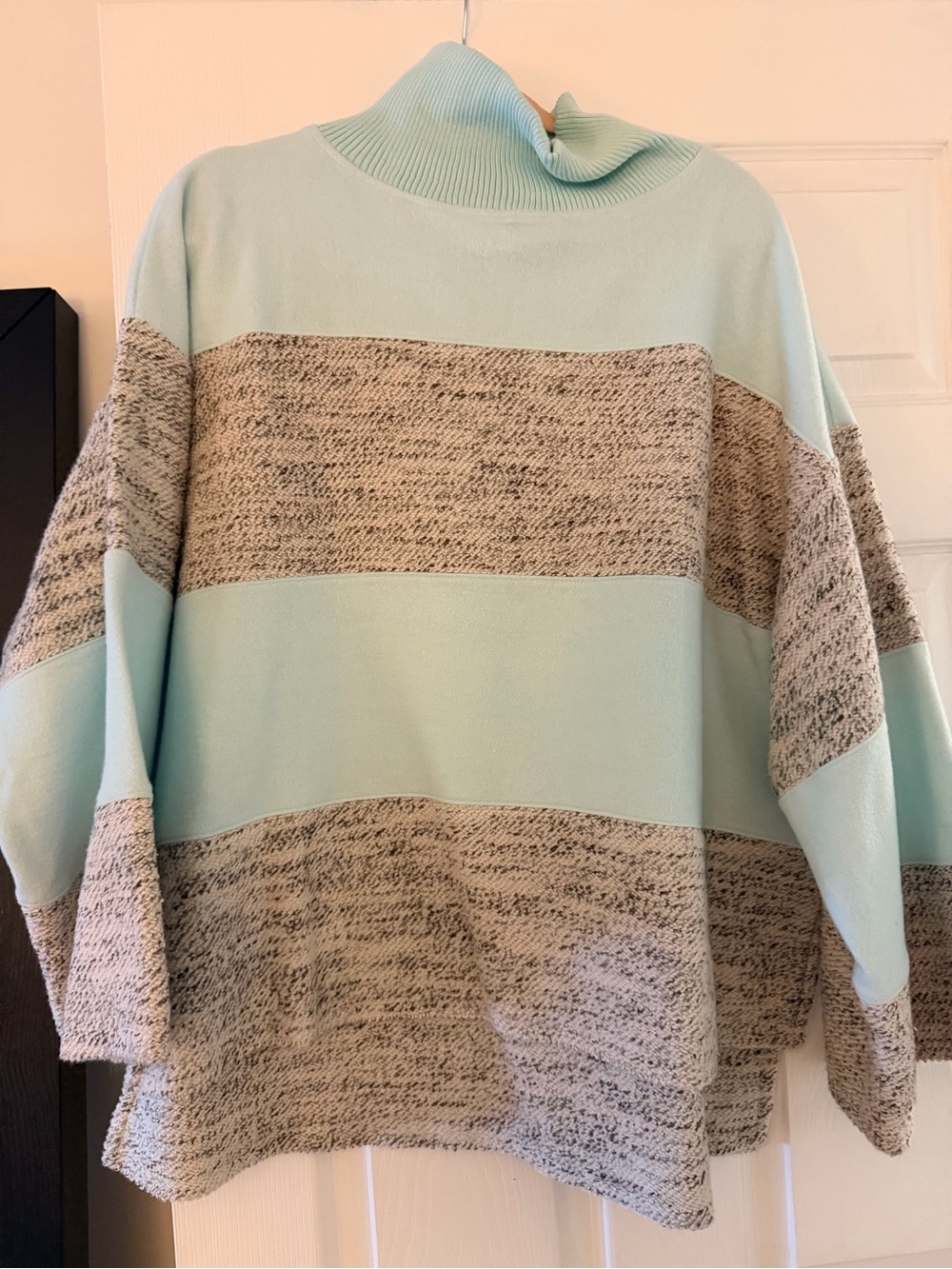 Oversized Mint & Heathered Gray Turtleneck Sweater fleece anthro